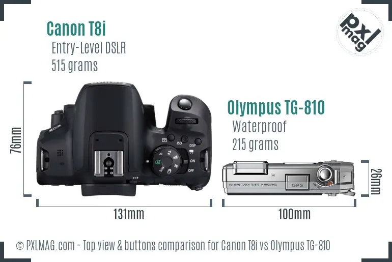 Canon T8i vs Olympus TG-810 top view buttons comparison