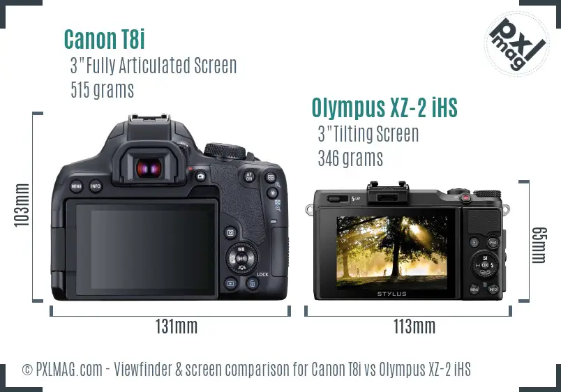 Canon T8i vs Olympus XZ-2 iHS Screen and Viewfinder comparison