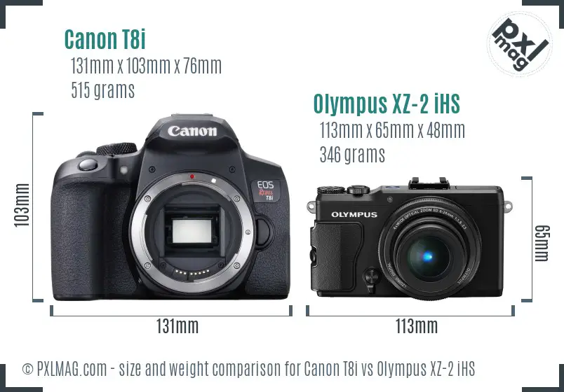 Canon T8i vs Olympus XZ-2 iHS size comparison