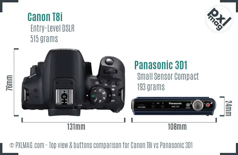 Canon T8i vs Panasonic 3D1 top view buttons comparison