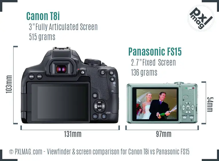 Canon T8i vs Panasonic FS15 Screen and Viewfinder comparison