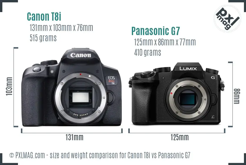 Canon T8i vs Panasonic G7 size comparison Canon T8i vs Panasonic G7 size comparison