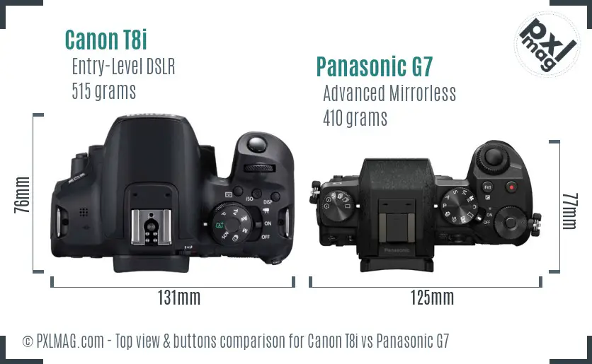 Canon T8i vs Panasonic G7 top view buttons comparison Canon T8i vs Panasonic G7 top view buttons comparison