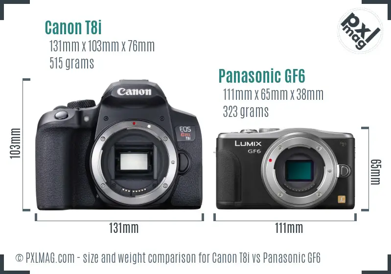 Canon T8i vs Panasonic GF6 size comparison