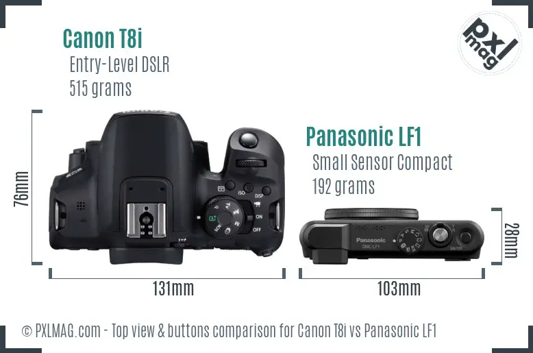 Canon T8i vs Panasonic LF1 top view buttons comparison