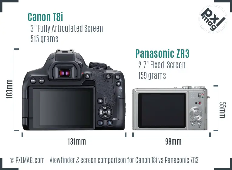 Canon T8i vs Panasonic ZR3 Screen and Viewfinder comparison
