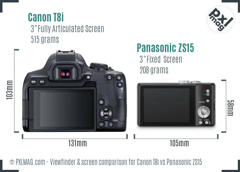 Canon T8i vs Panasonic ZS15 Screen and Viewfinder comparison