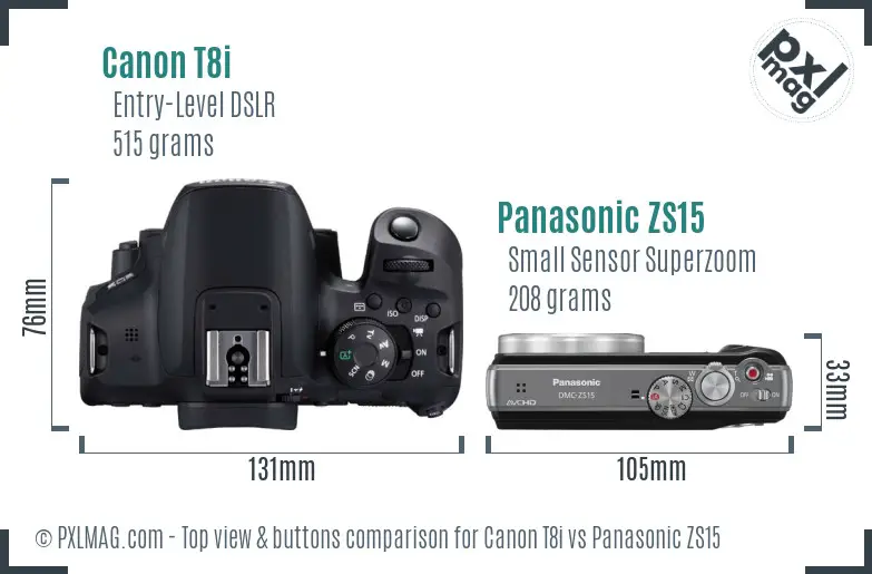 Canon T8i vs Panasonic ZS15 top view buttons comparison