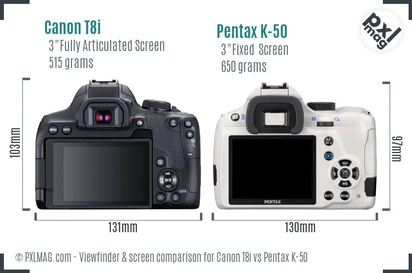 Canon T8i vs Pentax K-50 Screen and Viewfinder comparison