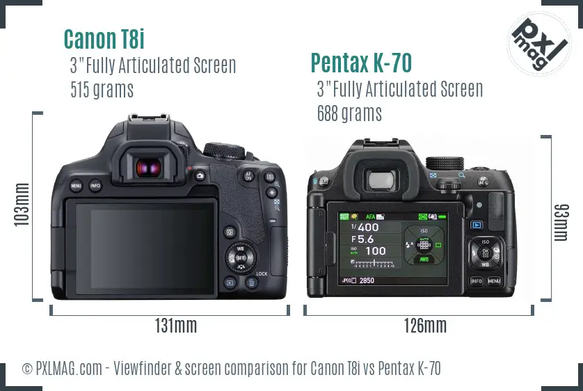Canon T8i vs Pentax K-70 Screen and Viewfinder comparison