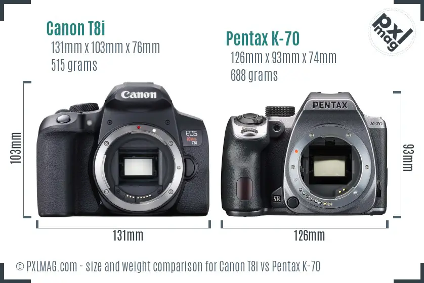 Canon T8i vs Pentax K-70 size comparison