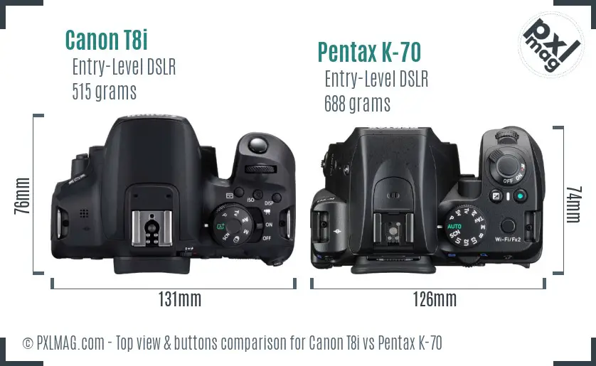 Canon T8i vs Pentax K-70 top view buttons comparison