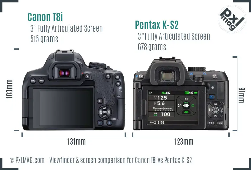 Canon T8i vs Pentax K-S2 Screen and Viewfinder comparison