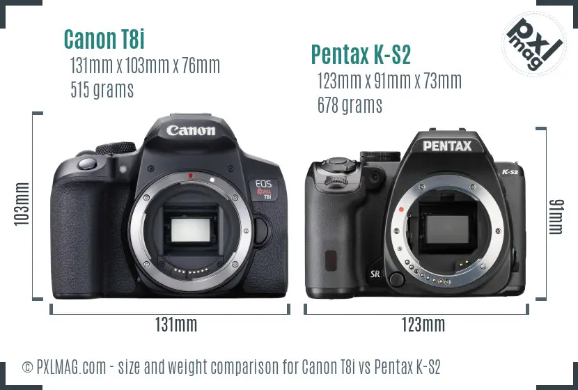 Canon T8i vs Pentax K-S2 size comparison