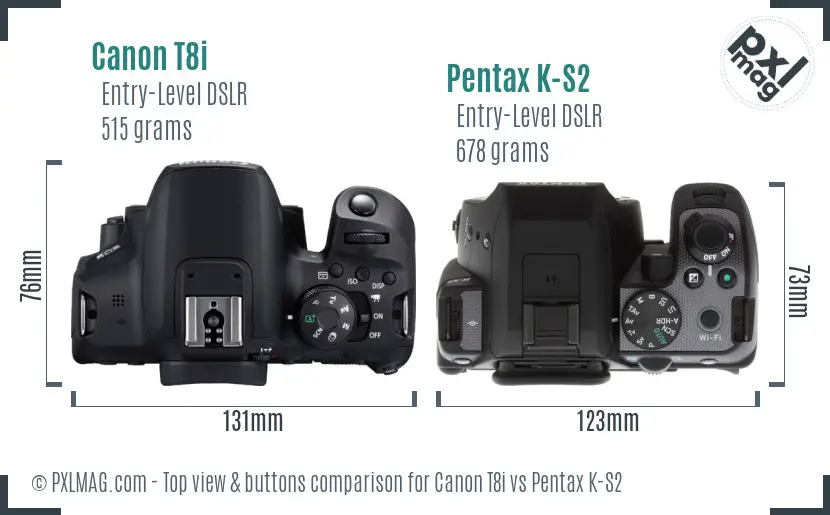 Canon T8i vs Pentax K-S2 top view buttons comparison
