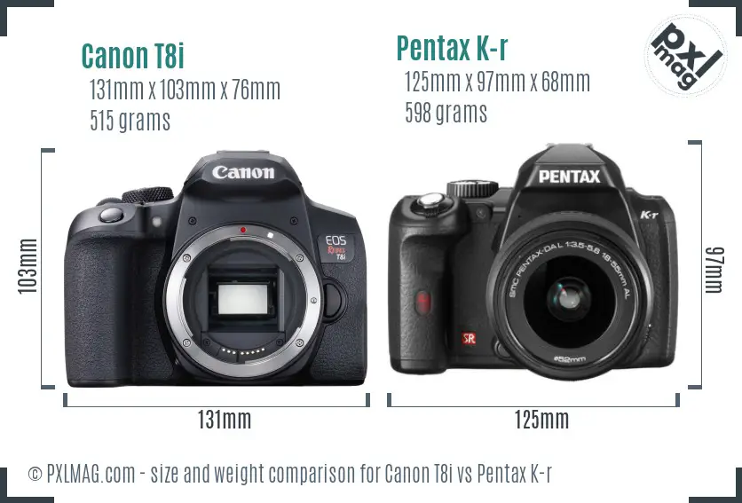 Canon T8i vs Pentax K-r size comparison