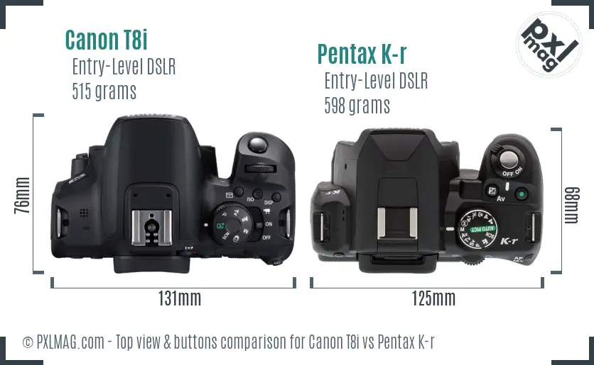 Canon T8i vs Pentax K-r top view buttons comparison