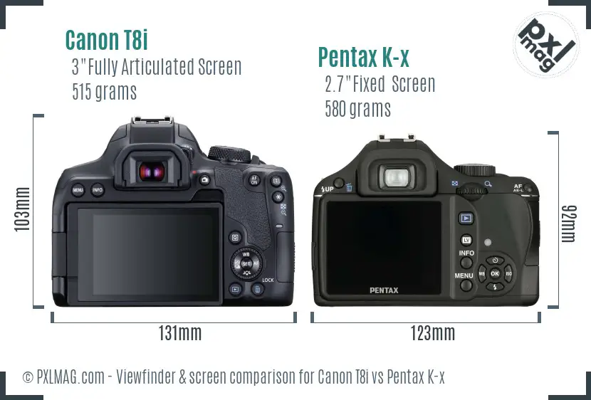 Canon T8i vs Pentax K-x Screen and Viewfinder comparison