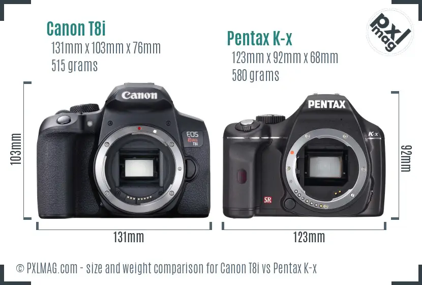 Canon T8i vs Pentax K-x size comparison