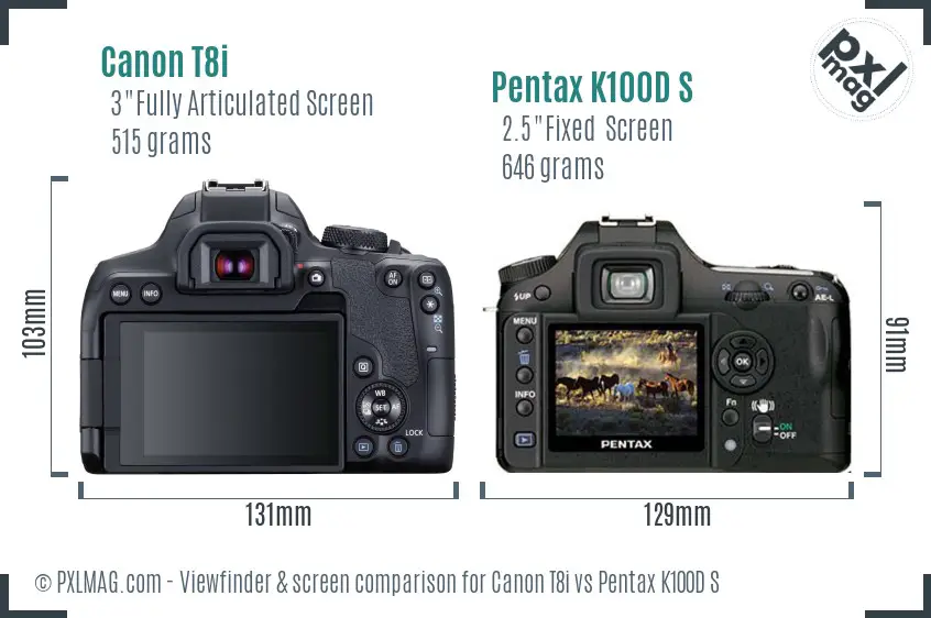 Canon T8i vs Pentax K100D S Screen and Viewfinder comparison