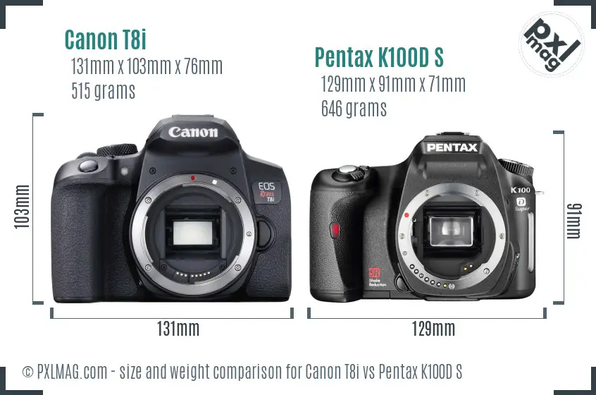 Canon T8i vs Pentax K100D S size comparison