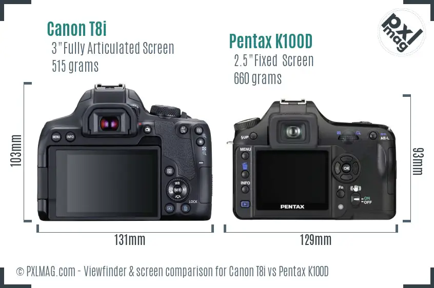 Canon T8i vs Pentax K100D Screen and Viewfinder comparison