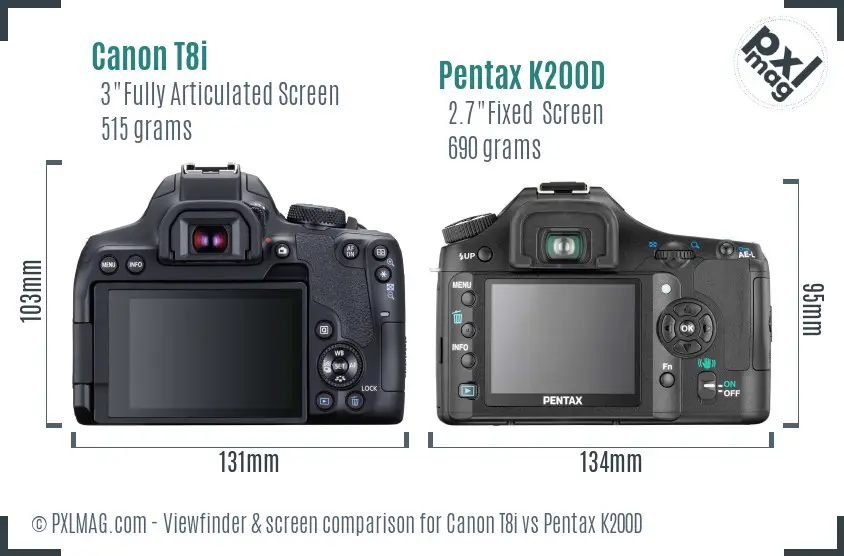 Canon T8i vs Pentax K200D Screen and Viewfinder comparison