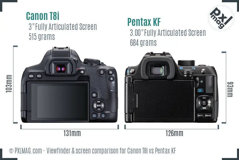 Canon T8i vs Pentax KF Screen and Viewfinder comparison