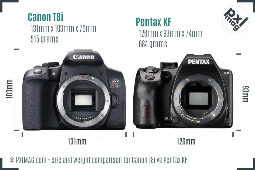 Canon T8i vs Pentax KF size comparison