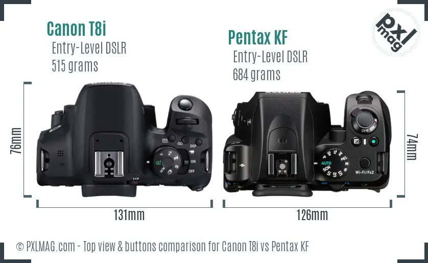 Canon T8i vs Pentax KF top view buttons comparison