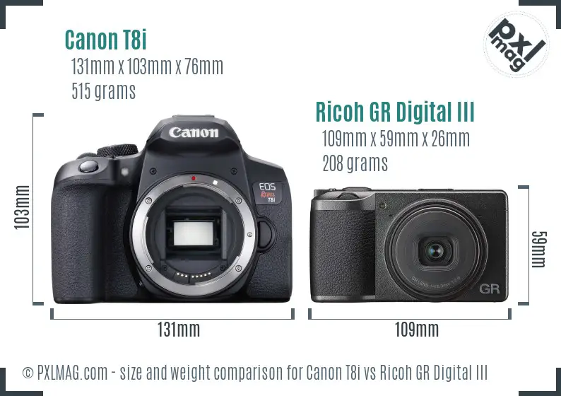 Canon T8i vs Ricoh GR Digital III size comparison