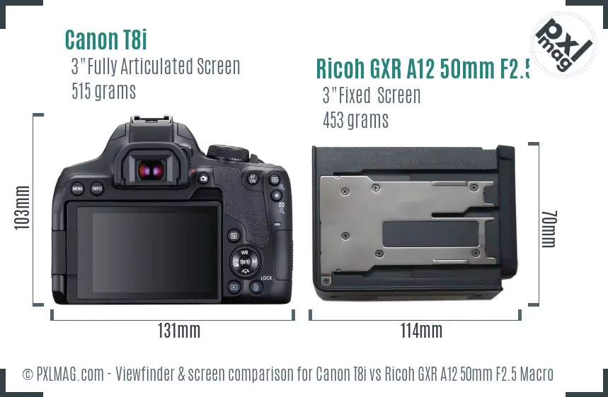 Canon T8i vs Ricoh GXR A12 50mm F2.5 Macro Screen and Viewfinder comparison