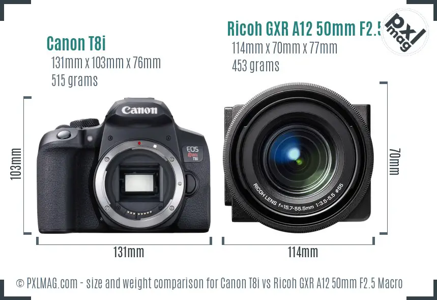 Canon T8i vs Ricoh GXR A12 50mm F2.5 Macro size comparison