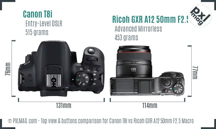 Canon T8i vs Ricoh GXR A12 50mm F2.5 Macro top view buttons comparison