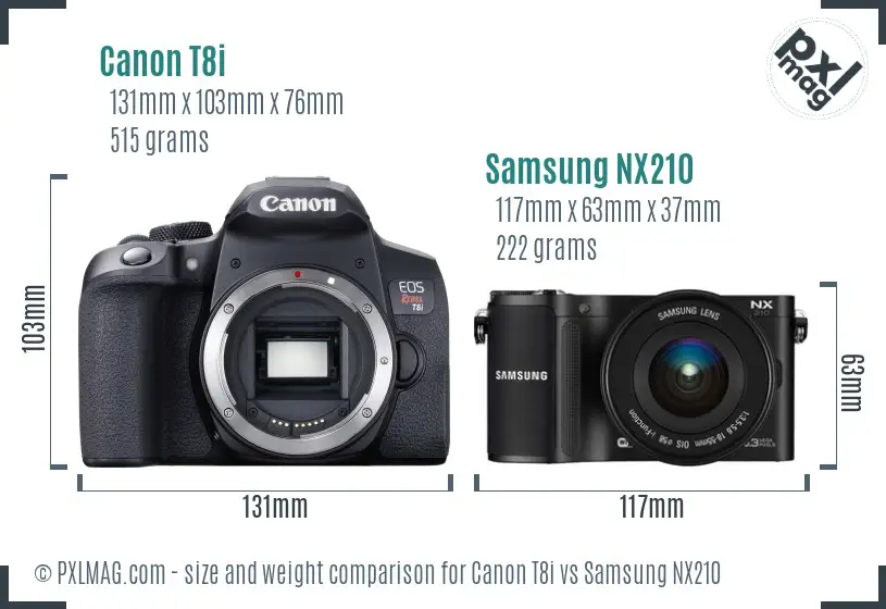 Canon T8i vs Samsung NX210 size comparison