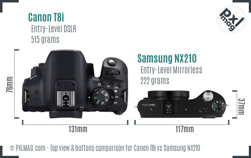 Canon T8i vs Samsung NX210 top view buttons comparison