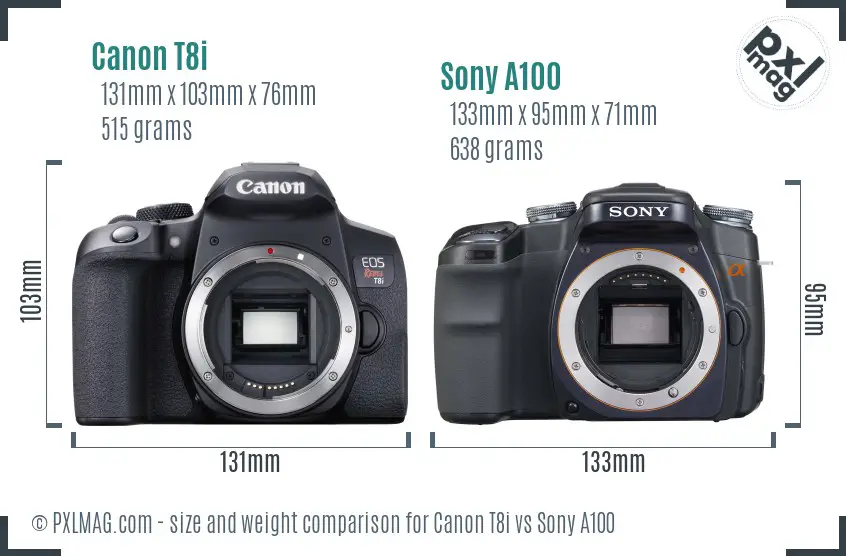 Canon T8i vs Sony A100 size comparison