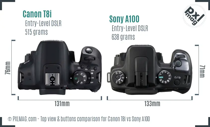 Canon T8i vs Sony A100 top view buttons comparison