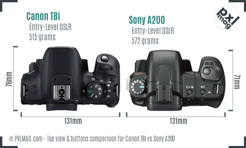 Canon T8i vs Sony A200 top view buttons comparison