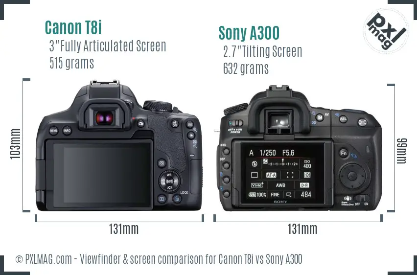 Canon T8i vs Sony A300 Screen and Viewfinder comparison