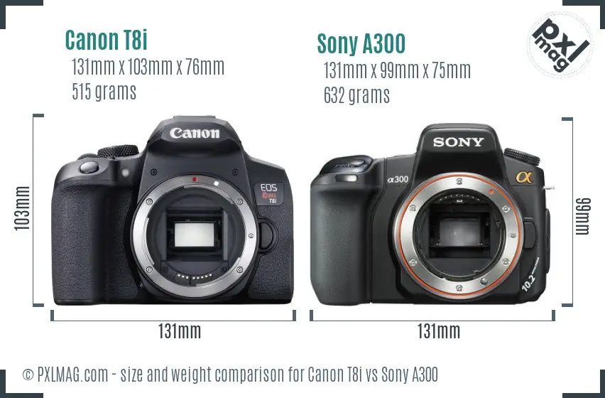 Canon T8i vs Sony A300 size comparison