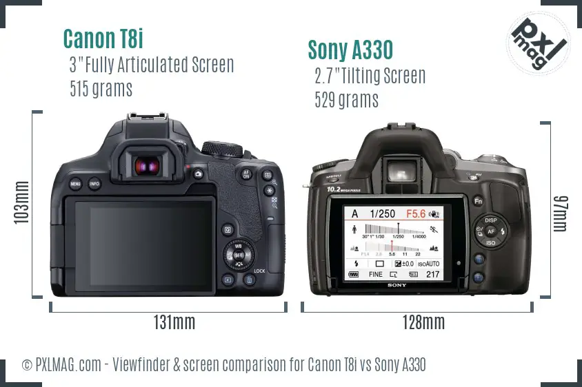 Canon T8i vs Sony A330 Screen and Viewfinder comparison