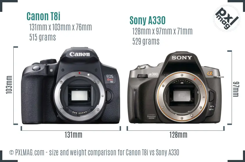 Canon T8i vs Sony A330 size comparison