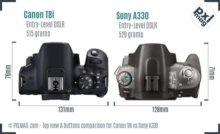 Canon T8i vs Sony A330 top view buttons comparison