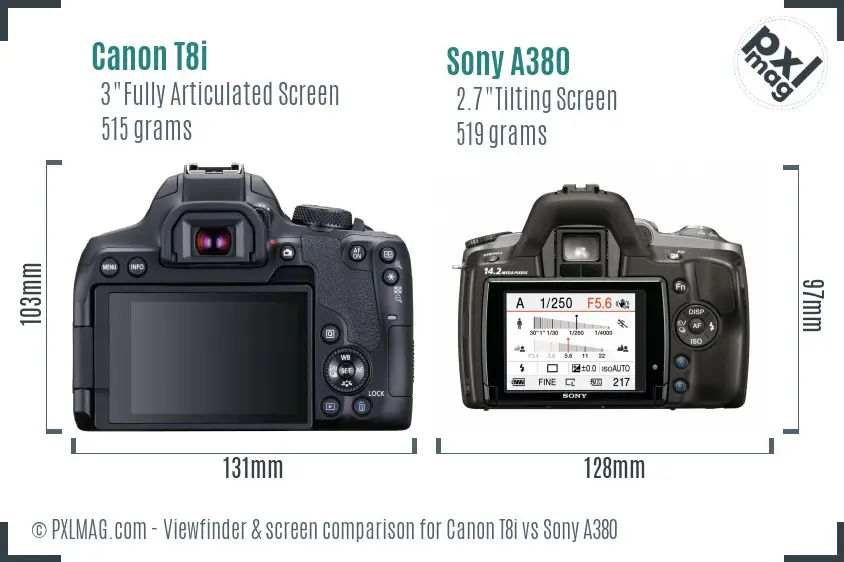 Canon T8i vs Sony A380 Screen and Viewfinder comparison