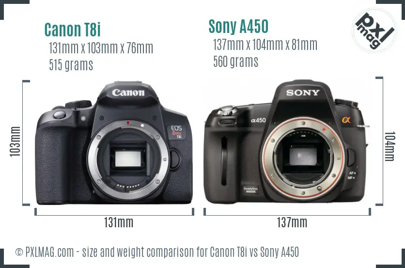 Canon T8i vs Sony A450 size comparison