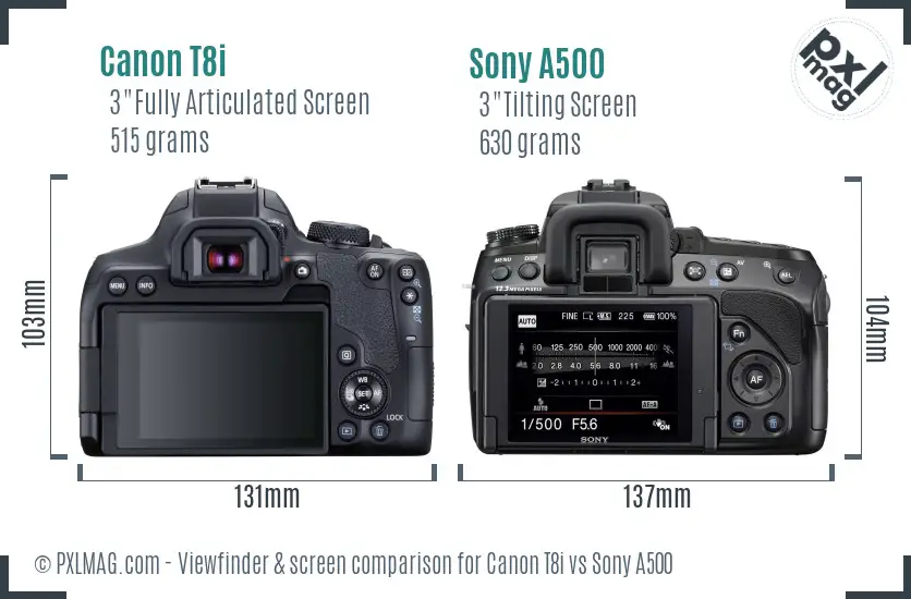 Canon T8i vs Sony A500 Screen and Viewfinder comparison