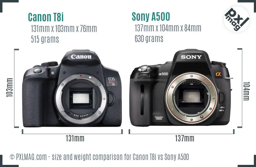 Canon T8i vs Sony A500 size comparison