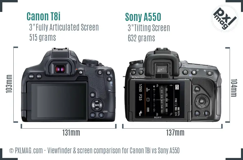 Canon T8i vs Sony A550 Screen and Viewfinder comparison