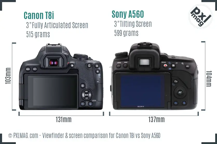 Canon T8i vs Sony A560 Screen and Viewfinder comparison